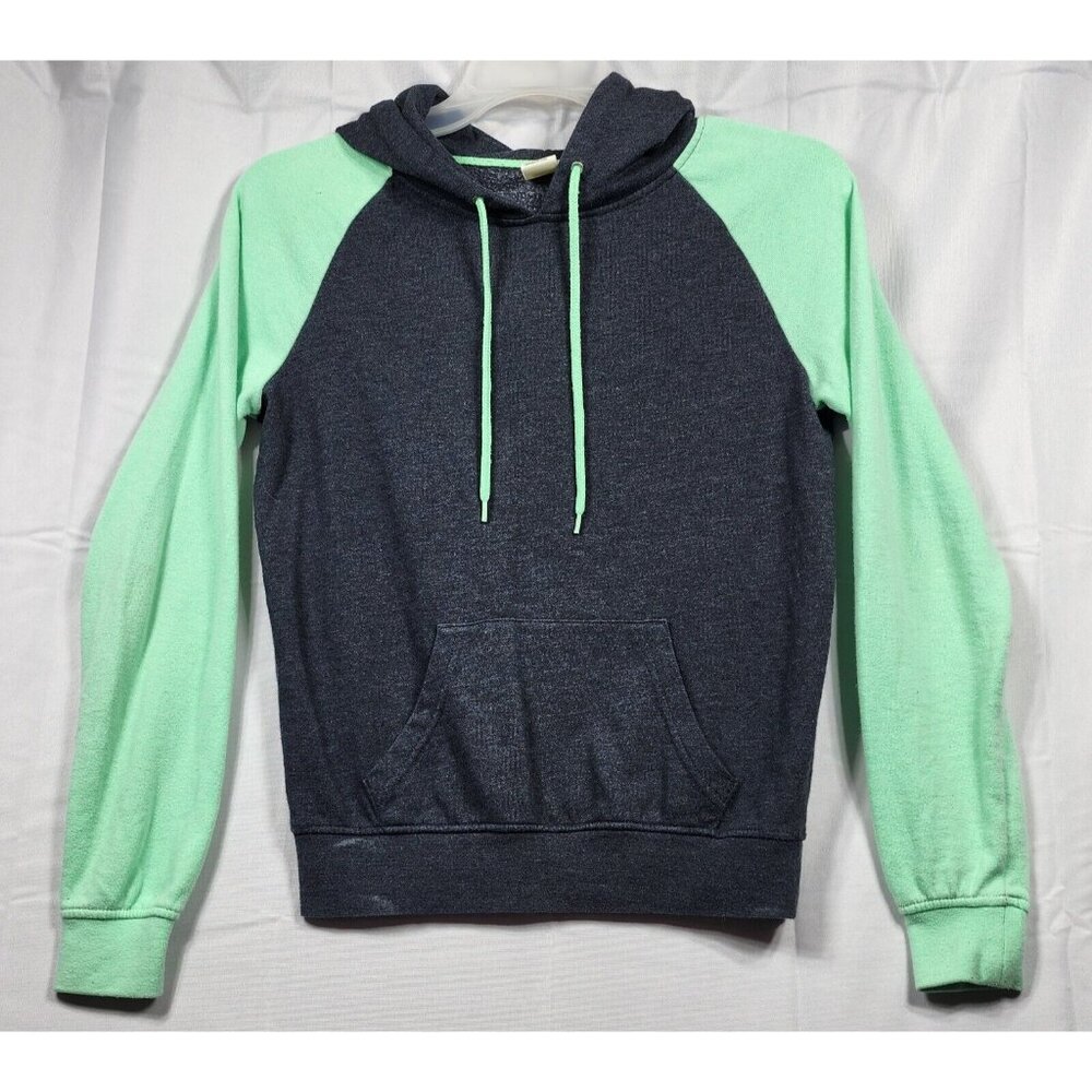 Zine Womens Size Small Hoodie Sweatshirt Longsleeve Pullover Gray Teal